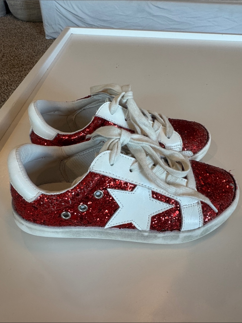 SweetHoney Red Glitter Star Lace-Up Kids Sneakers